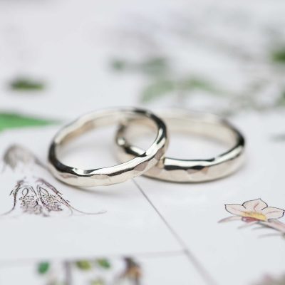 White Gold Hammered Wedding Rings main